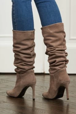 Belle Taupe Suede Heeled Slouch High Leg Boot 7 Belle Taupe Suede Heeled Slouch High Leg Boot -Trendora Shop web s53 aw19fw22bn00003 020