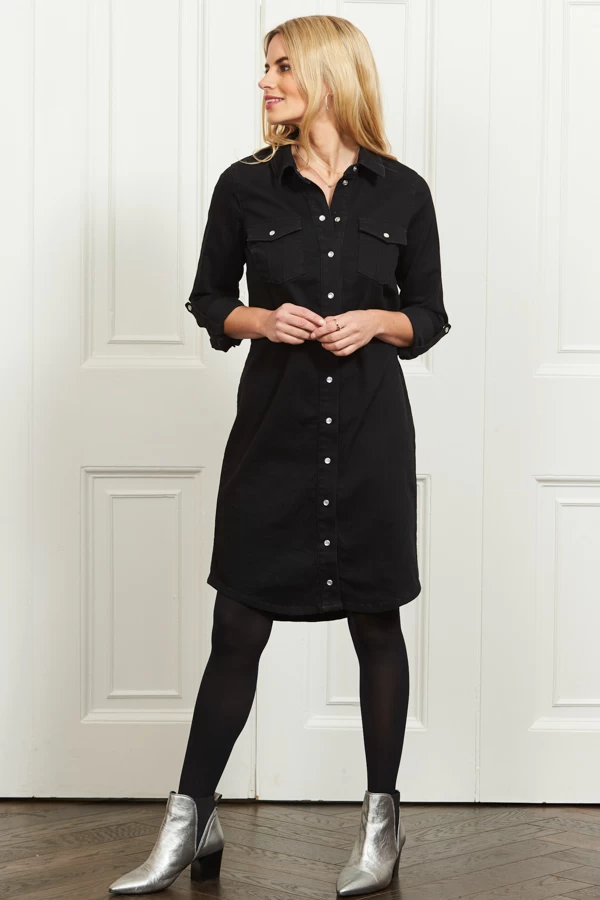 Black Denim Popper Front Relaxed Fit Shirt Dress 8 Black Denim Popper Front Relaxed Fit Shirt Dress - Image 8