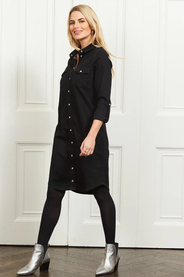 Black Denim Popper Front Relaxed Fit Shirt Dress 9 Black Denim Popper Front Relaxed Fit Shirt Dress - Image 9