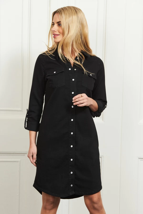 Black Denim Popper Front Relaxed Fit Shirt Dress 6 Black Denim Popper Front Relaxed Fit Shirt Dress - Image 6