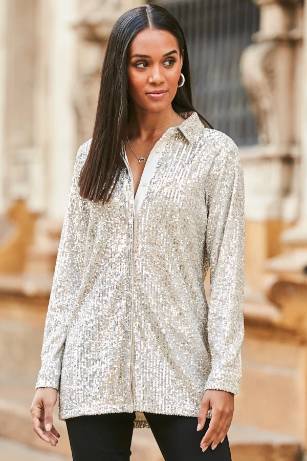 Champagne Gold Sequin Shirt 2 Champagne Gold Sequin Shirt - Image 2