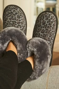 Just Sheepskin Grey Animal Print Suede Slipper Booties