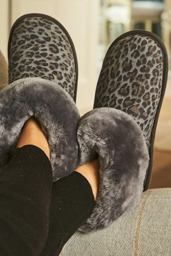 Just Sheepskin Grey Animal Print Suede Slipper Booties 1 Just Sheepskin Grey Animal Print Suede Slipper Booties
