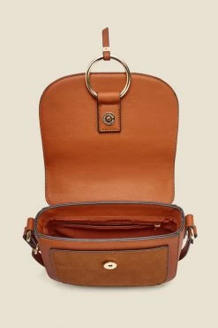 Tan Faux Leather Hoop Clasp Cross Body Bag -Trendora Shop web sosandar hoopcrossbodybag tan d