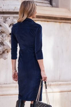 Midnight Blue Luxe Velvet Popper Front Pencil Dress -Trendora Shop web 02 a0dd010be008 11 rt