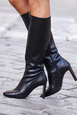 Brooke Black Leather Curved Heel Knee High Boot -Trendora Shop web 02 a0dd010be008 149