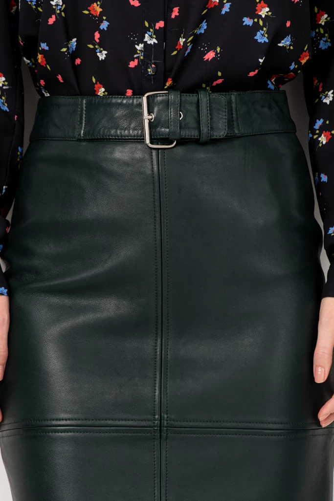 Dark Green Leather Buckle Detail Pencil Skirt 5 Dark Green Leather Buckle Detail Pencil Skirt - Image 5