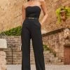 Black Premium Bandeau Wide Leg Jumpsuit With Pockets