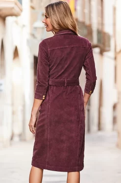 Burgundy Cord Popper Front Belted Dress -Trendora Shop web 07 a21dd009rd0004 143 rt2