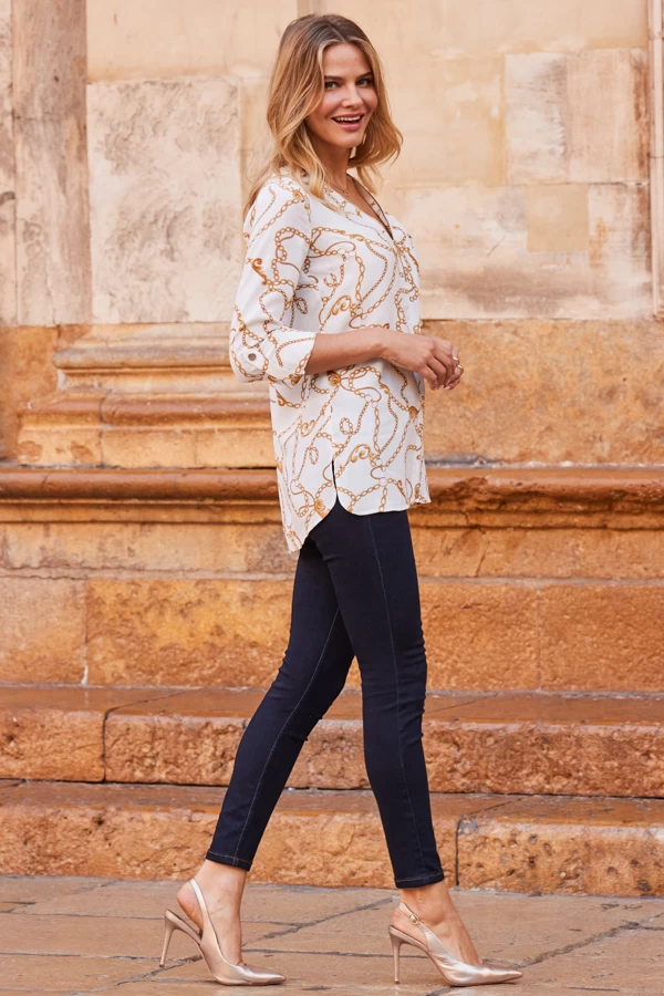 Ivory Chain Print Zip Front Tunic Top 2 Ivory Chain Print Zip Front Tunic Top - Image 2