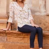 Ivory Chain Print Zip Front Tunic Top
