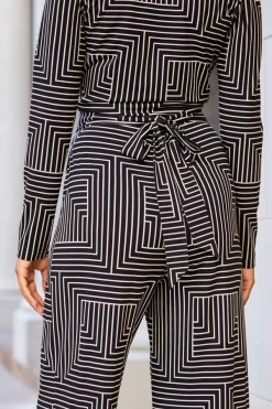 Black & White Geometric Print Wrap Front Wide Leg Jumpsuit With Pockets -Trendora Shop web 09 a20jj004nege01 128
