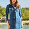 Mid Blue Denim Button Front Shift Dress