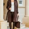 Chocolate Faux Suede Belted Trench Coat