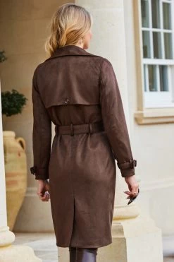Chocolate Faux Suede Belted Trench Coat -Trendora Shop web 10 a23tk654nl0006 a20bp009pt0004 s23op007pt0004 281