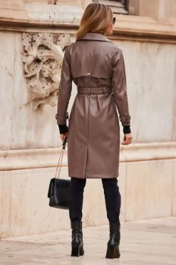 Mocha Brown Faux Leather Belted Trench Coat -Trendora Shop web 10 aop007be0040 a19tk090bk0001 155