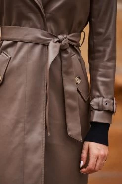 Mocha Brown Faux Leather Belted Trench Coat -Trendora Shop web 10 aop007be0040 a19tk090bk0001 338