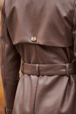 Mocha Brown Faux Leather Belted Trench Coat -Trendora Shop web 10 aop007be0040 a19tk090bk0001 360