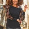Black Polka Dot Mesh Sleeve Detail Jersey Top
