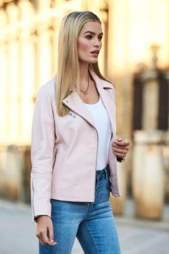 Soft Pink Leather Biker Jacket -Trendora Shop web 115 s21tj211we0001 sa17or01pk0020 086