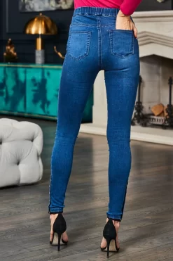 Mid Blue Button Detail Hem Jeggings -Trendora Shop web 11 s23bd007be0010 s22tj008pk0020 041