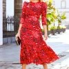 Red Animal Print Ruffle Hem Fit & Flare Midi Dress