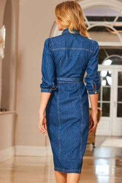 Mid Blue Denim Belted Popper Front Dress With Pockets 9 Mid Blue Denim Belted Popper Front Dress With Pockets -Trendora Shop web 12 s23dd012be0010 084