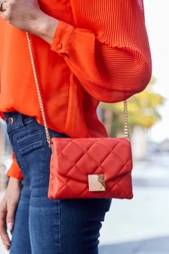 Orange Gold Clasp Detail Cross Body Bag