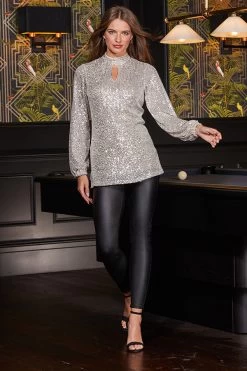 Champagne Gold Sequin Keyhole Detail Tunic Top 10 Champagne Gold Sequin Keyhole Detail Tunic Top -Trendora Shop web 145 a22tw004cm0002 027 rt