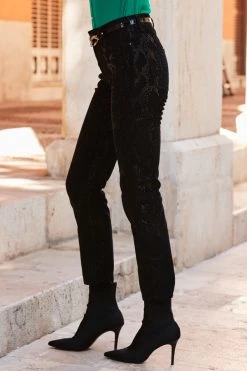 Black Textured Animal Print Coated Slim Leg Jeans -Trendora Shop web 14 a22tj008gn0049 113