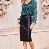 Black Faux Leather Panelled Pencil Skirt
