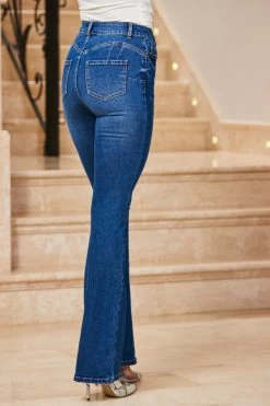 Indigo Blue Sculpting Kick Flare Jeans -Trendora Shop web 15 s23ow037be0003 223