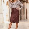 Burgundy Leather Buckle Detail Pencil Skirt