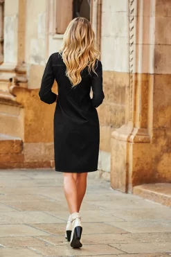 Black Zip Front Denim Shift Dress -Trendora Shop web 17 s21dd010io 103 rt