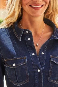 Dark Indigo Popper Front Denim Shirt Dress -Trendora Shop web 19 a21dd002 130