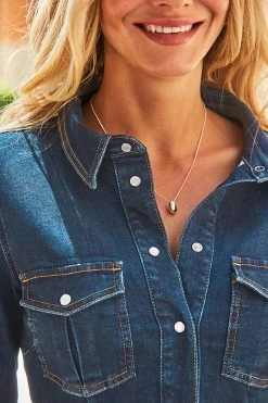 Mid Blue Popper Front Denim Shirt Dress -Trendora Shop web 19 a21dd002 130 rt 1