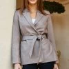 Taupe Luxe Leather Belted Blazer