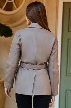 Taupe Luxe Leather Belted Blazer 9 Taupe Luxe Leather Belted Blazer -Trendora Shop web 19 s23dj081bk0001 206
