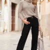 Black Wide Leg Jeans With Rose Gold Button Detail