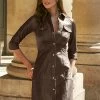 Chocolate Brown Leather Popper Front Dress