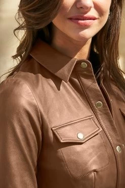 Tan Leather Popper Front Dress 11 Tan Leather Popper Front Dress -Trendora Shop web 20 a21dl003 160 tan rt