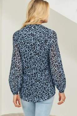 Blue & Black Leopard Print Blouson Sleeve Shirt 9 Blue & Black Leopard Print Blouson Sleeve Shirt -Trendora Shop web 210302 sosandar hatfield 13 s21tw070 aw19as09bk s21fw025mc 027109