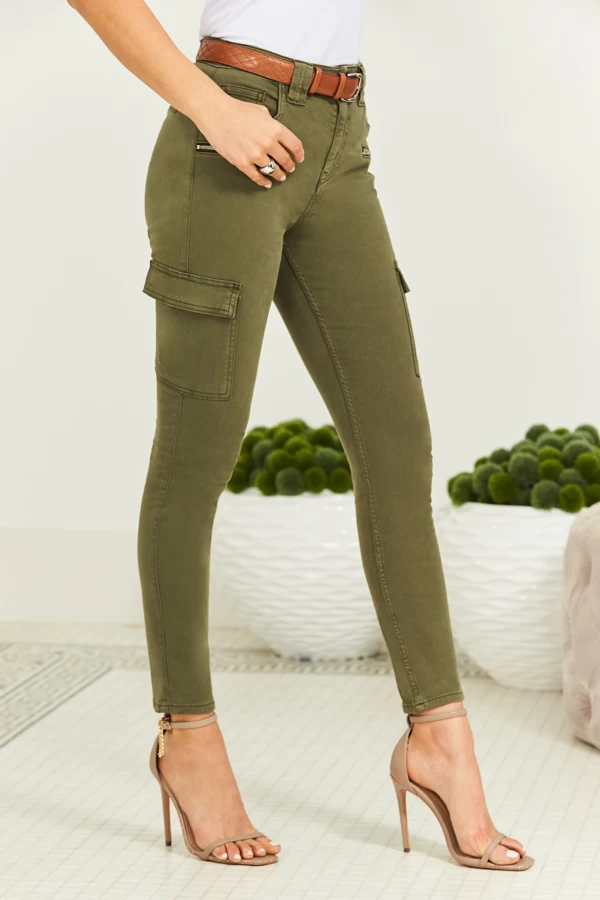 Khaki Green Zip Detail Cargo Skinny Jeans 1 Khaki Green Zip Detail Cargo Skinny Jeans