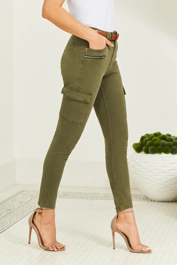 Khaki Green Zip Detail Cargo Skinny Jeans 2 Khaki Green Zip Detail Cargo Skinny Jeans - Image 2