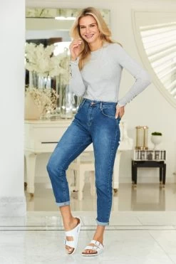 Indigo Blue Slim Leg Mom Jeans
