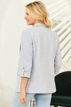 Grey Marl Tab Sleeve Ponte Blazer -Trendora Shop web 210302 sosandar hatfield 9 s21ow025 10585