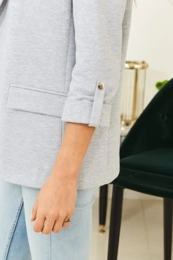 Grey Marl Tab Sleeve Ponte Blazer -Trendora Shop web 210302 sosandar hatfield 9 s21ow025 12487