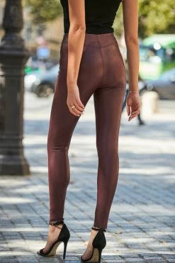 Burgundy Leather Look Seam Detail Premium Leggings -Trendora Shop web 21 a19tk115bk a20bp009rd 255