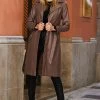 Mocha Brown Faux Leather Belted Trench Coat