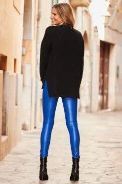 Cobalt Blue Leather Look Premium Biker Legging -Trendora Shop web 22 sa18tr01bk 084